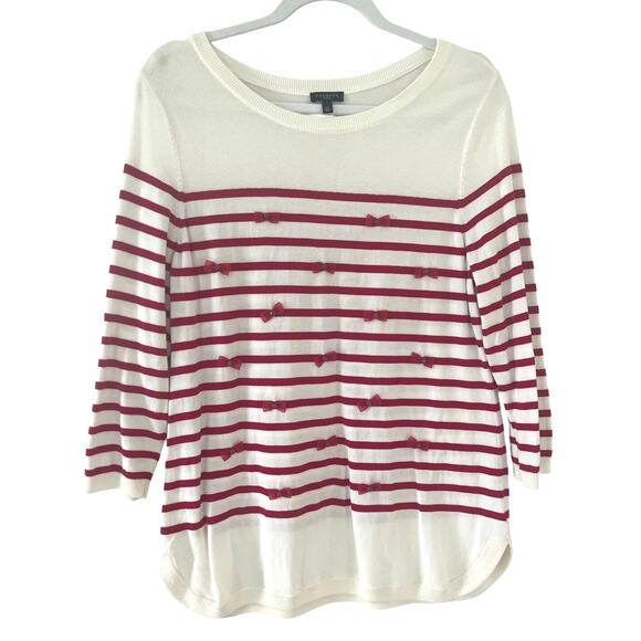 Talbots Petite Poppy Red Striped Bow Sweater Size Large Lightweight Knit‎ Tunic - Picture 2 of 10